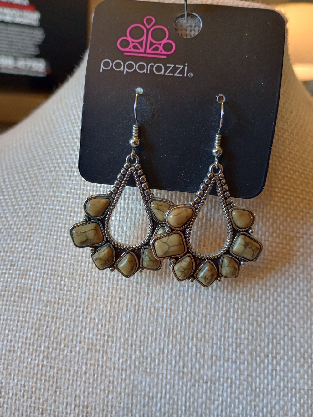 paparazzi Olive Stone Teardrop Frame Earrings